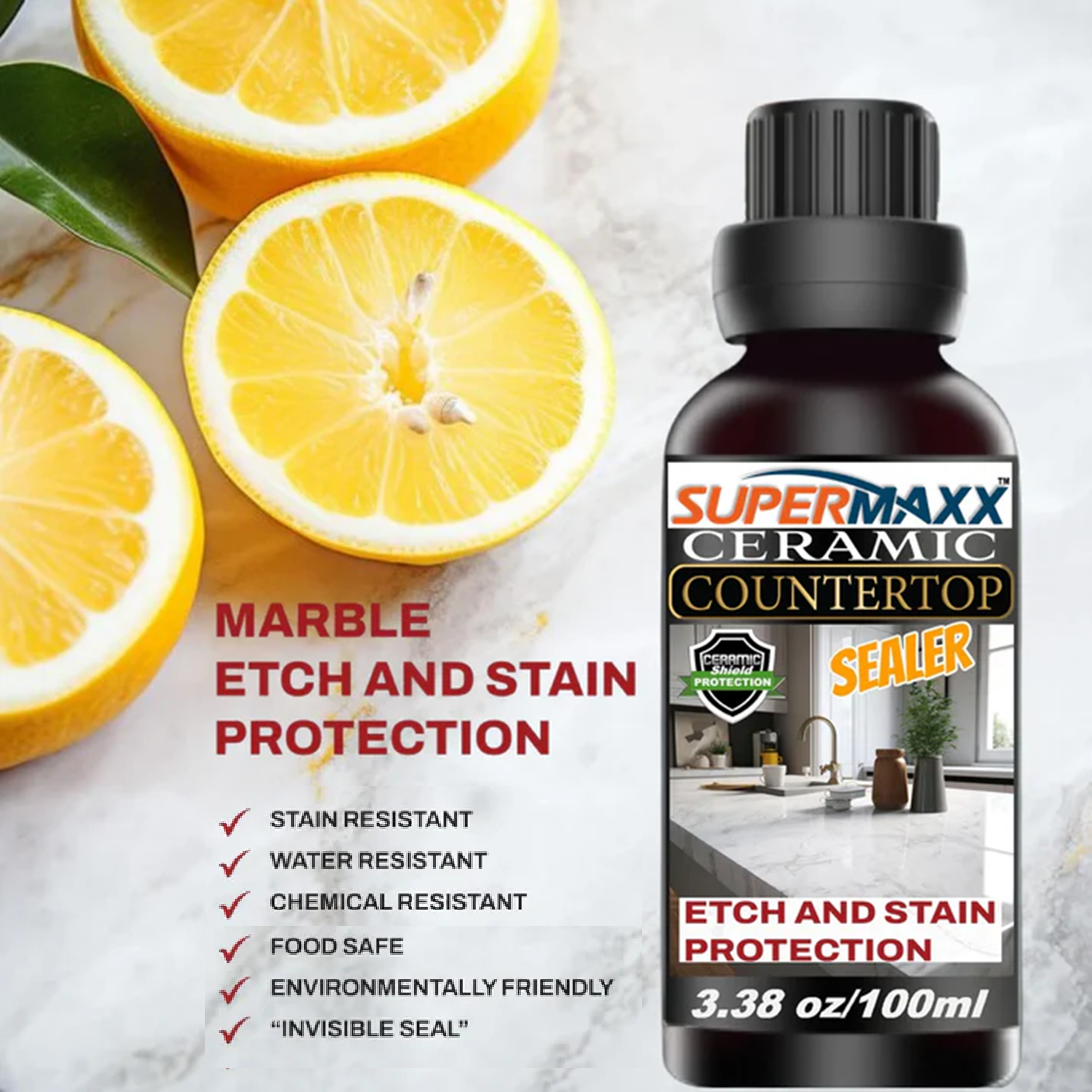 COUNTERTOP PROTECTIVE SEALER FOR GRANITE, STONE, MARBLE – SUPERMAXX