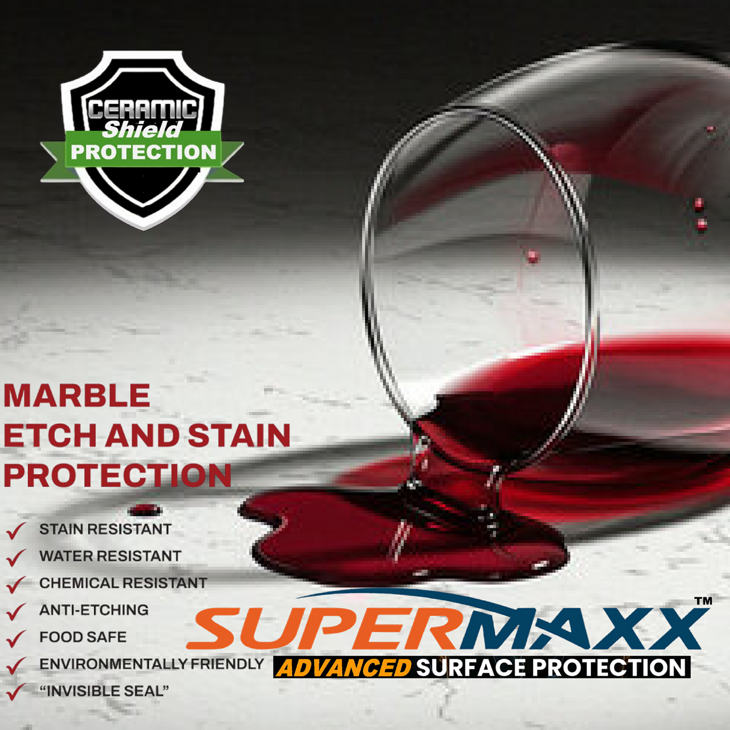 SUPERMAXX MARBLE COUNTERTOP CERAMIC COATING STAIN & ETCH PROTECTION - 1 Gal/128oz