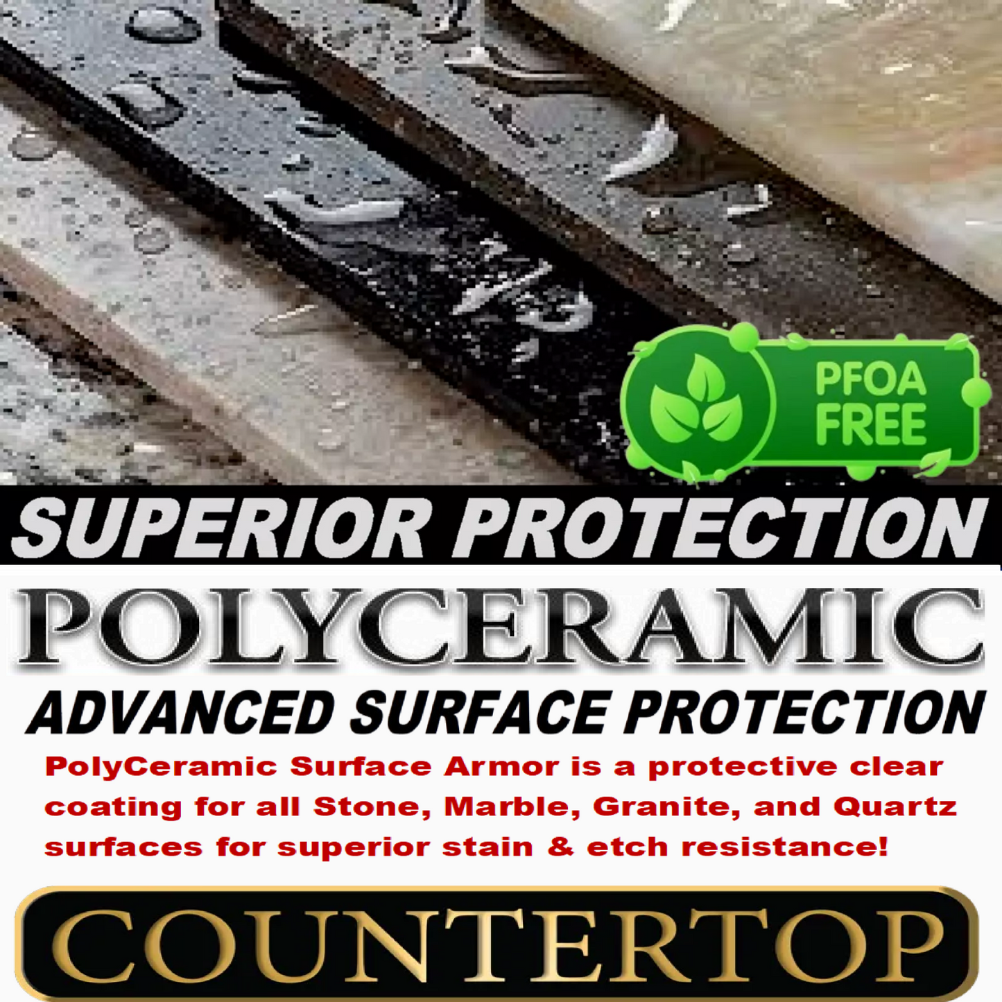 COUNTERTOP STONE SEALER SOL-GEL POLYCERAMIC COATING ETCH & STAIN PROTECTION - 3.38oz/100ml