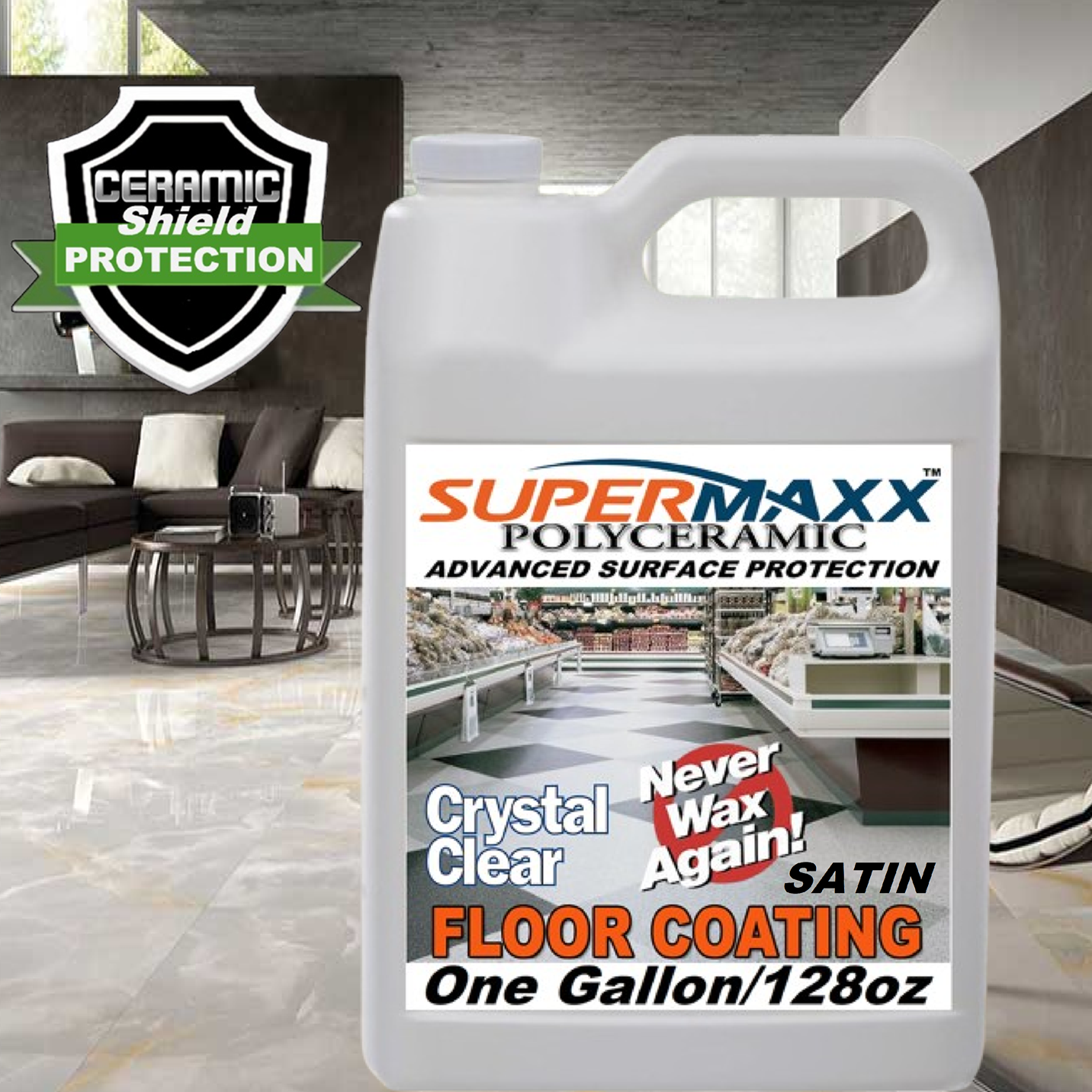 NANO FLOOR COATING CERAMIC TILES VCT ABRASION RESISTANT SATIN FINISH - 1 GALLON