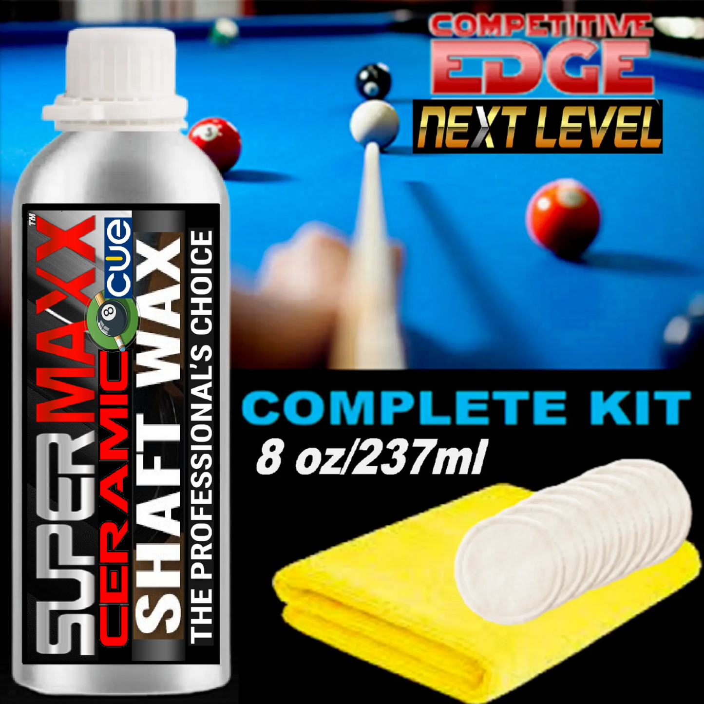 BILLIARDS POOL CUE STICK CERAMIC SHAFT WAX SMOOTHER BETTER STROKES - 8OZ/237ML