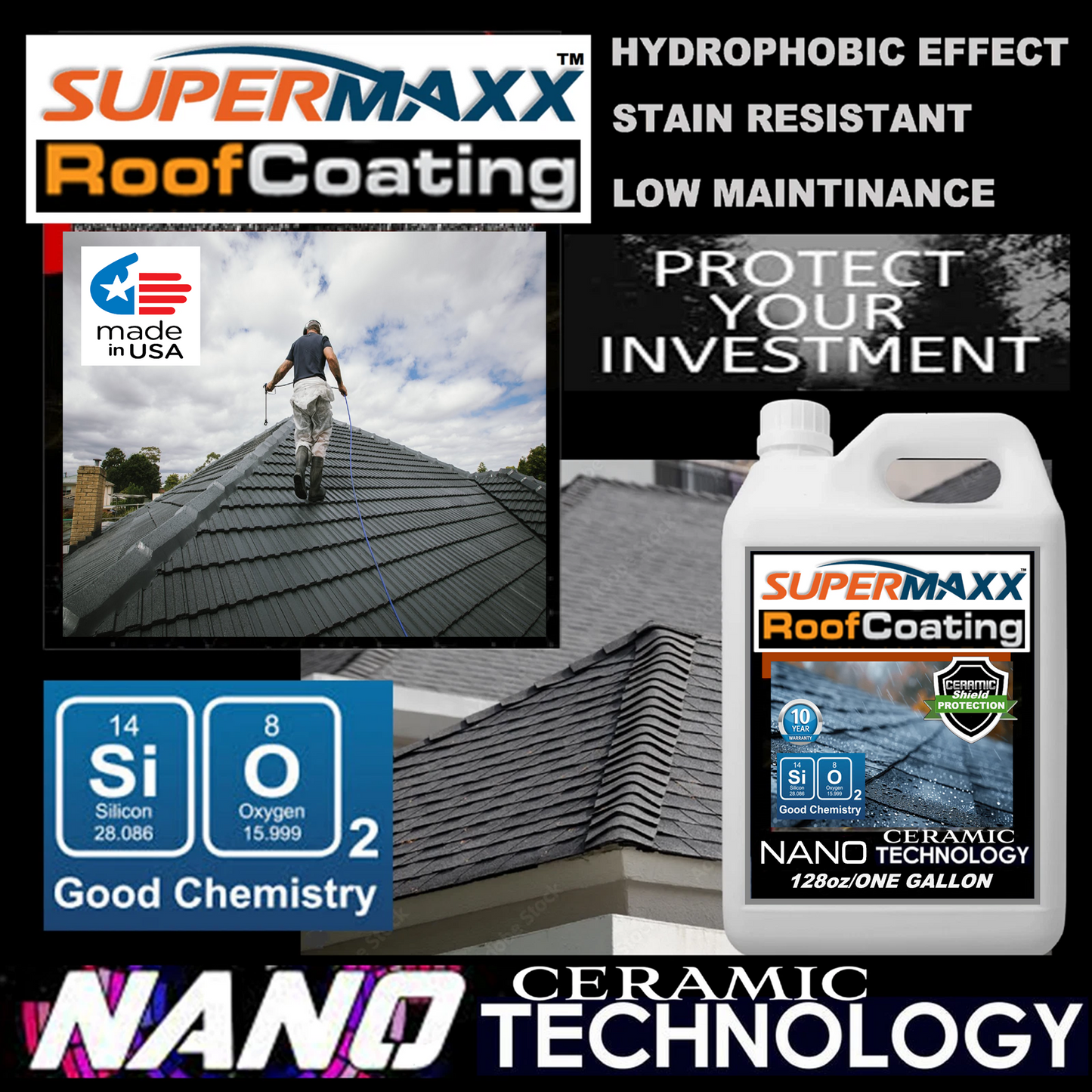 SUPERMAXX NANO ROOF CLEAR COATING PROFESSIONAL" UV STAIN PROTECTION - 1 GALLON