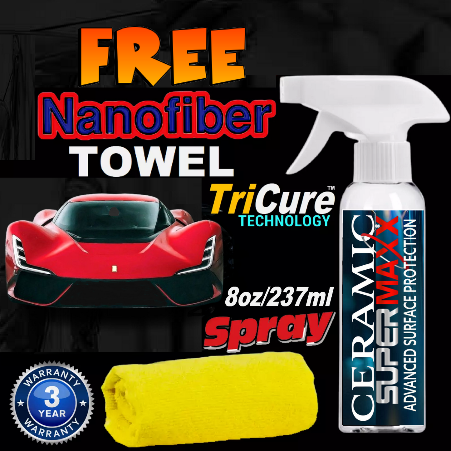NANO CERAMIC CAR COATING SPRAY PPF PROTECTION - 8oz/37ml