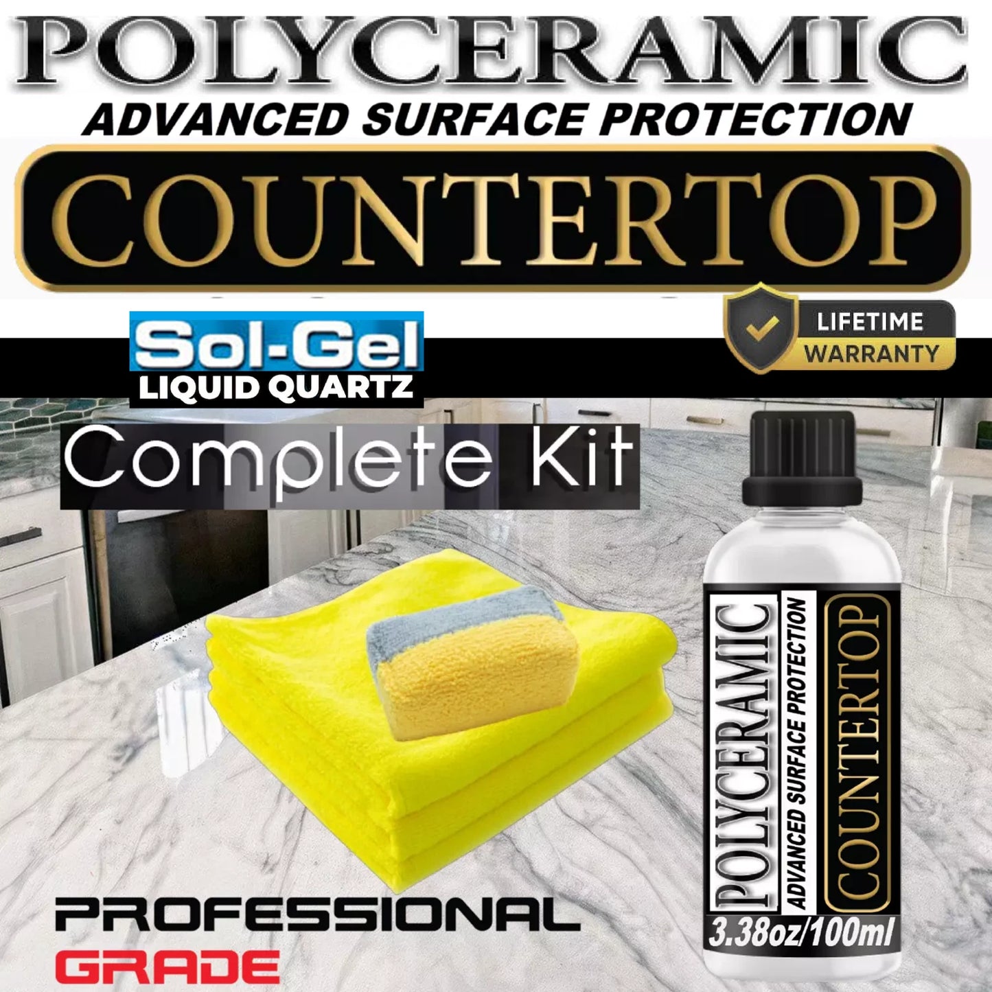 COUNTERTOP SEALER SIO2 CERAMIC COATING ETCH & STAIN PROTECTION - 3.38oz/100ml