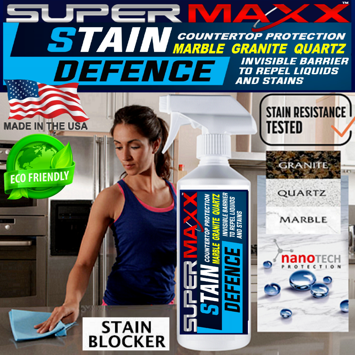 COUNTERTOP STONE SEALER STAINLESS MARBLE GRANITE QUARTZ STAIN BLOCKER PROTECTION SPRAY - 8oz/237ml