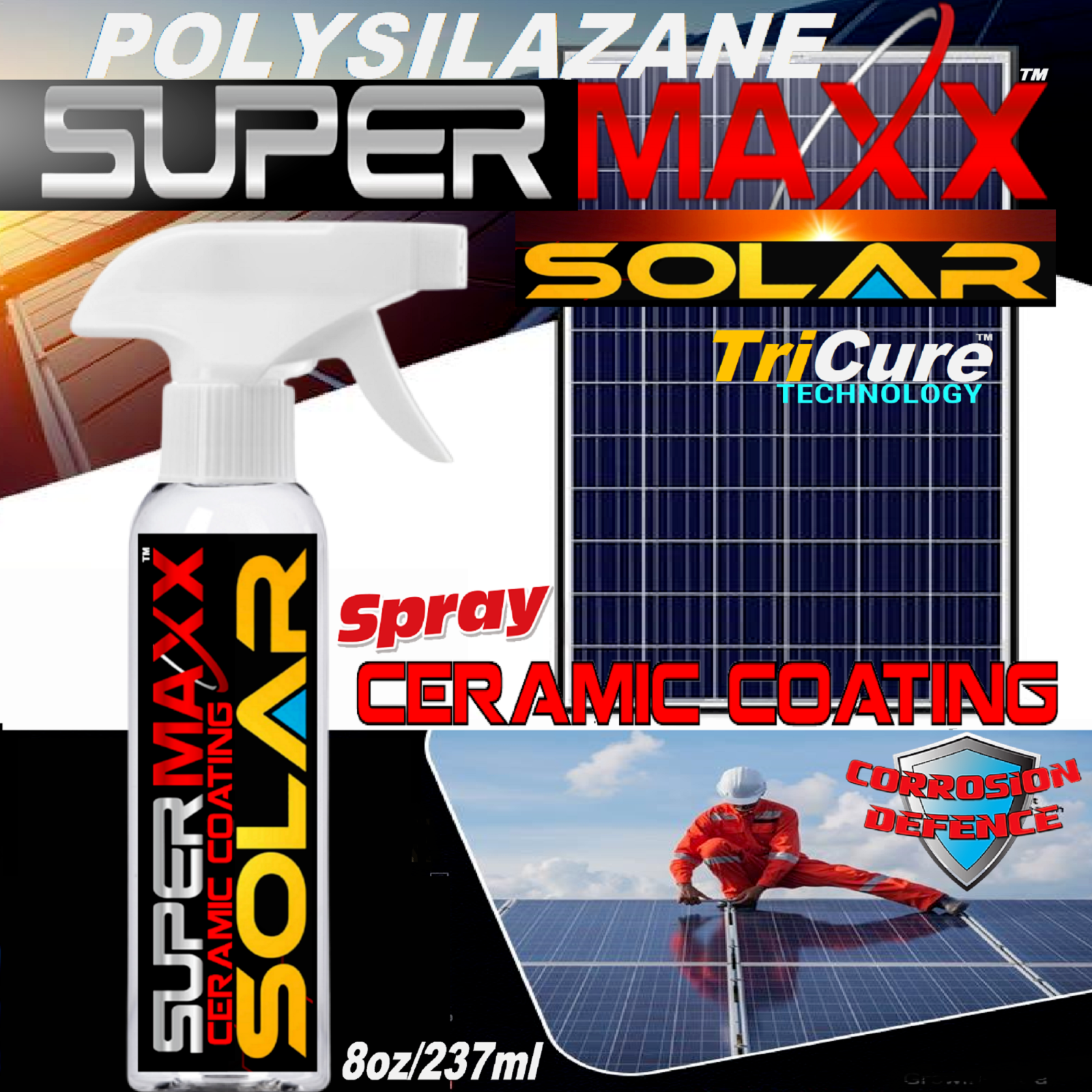 SOLAR PANEL CERAMIC COATING WITH TRICURE TECHNOLOGY – SUPERMAXX