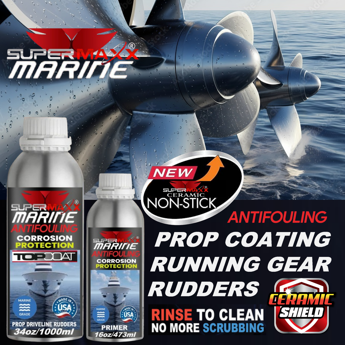 MARINE PROP COAT FOUL RELEASE RUNNING GEAR, RUDDERS, TOP COAT & PRIMER - KIT -34oz/16oz