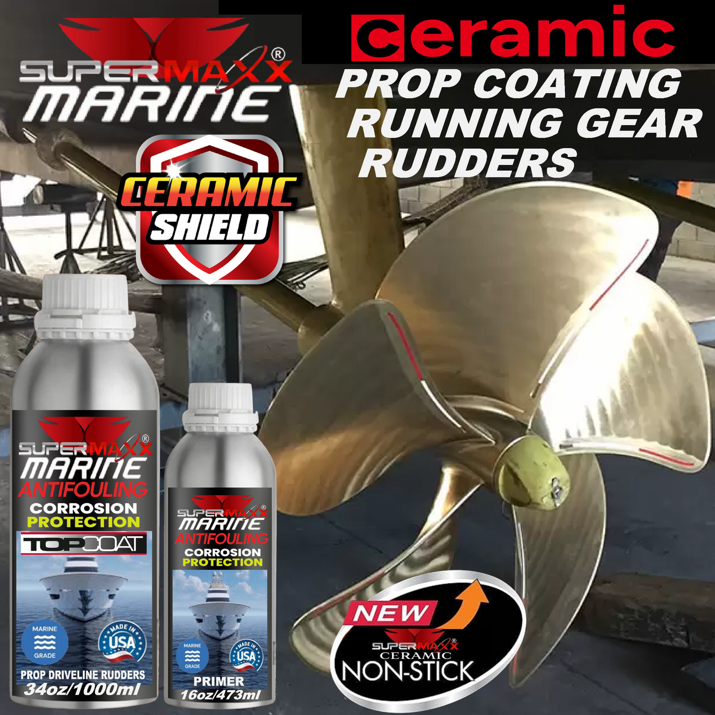 MARINE PROP COAT FOUL RELEASE RUNNING GEAR, RUDDERS, TOP COAT & PRIMER - KIT -34oz/16oz