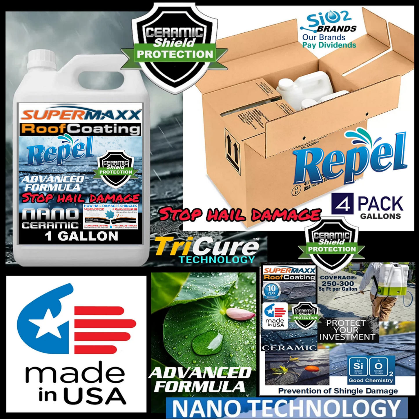 NANO ROOF COATING FOR ASPHALT SHINGLES HAIL IMPACT RESISTANT FORMULA- 4 PACK