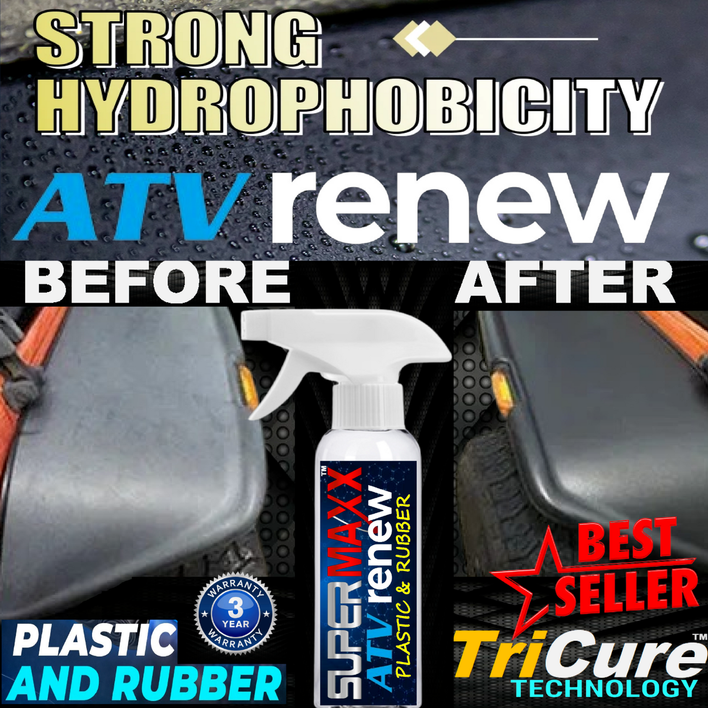 ATV PLASTIC RUBBER RESTORER & PROTECTOR 3 YEAR CERAMIC COATING SPRAY-8oz/237ml