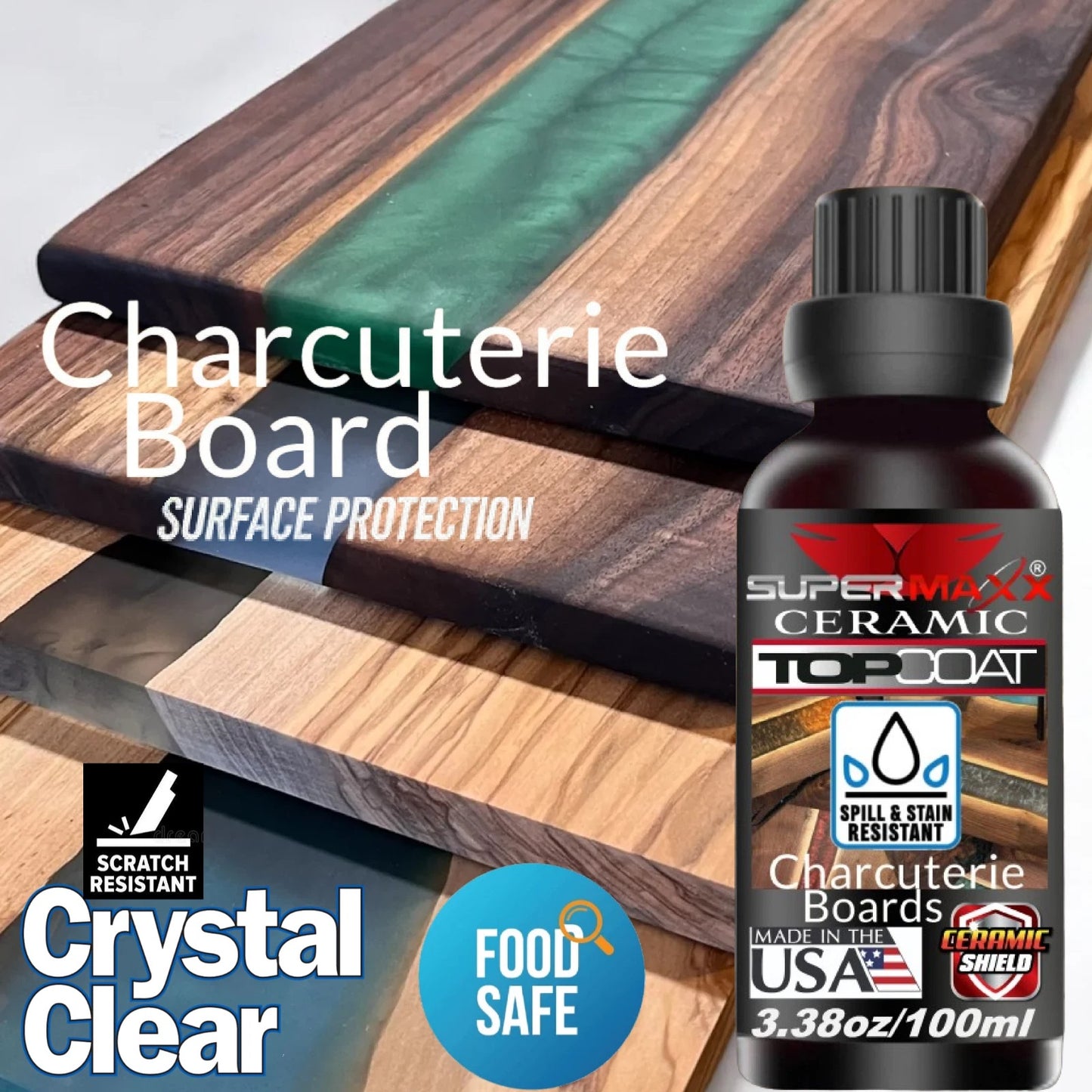 FOOD SAFE CHARCUTERIE BOARD PROTECTIVE CERAMIC CLEAR SEALER FOR WOOD EPOXY RESIN