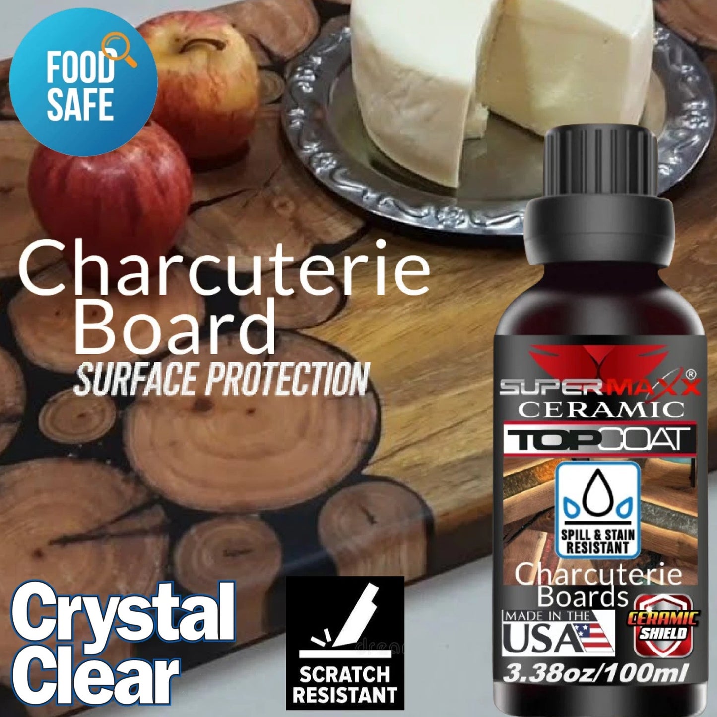 FOOD SAFE CHARCUTERIE BOARD PROTECTIVE CERAMIC CLEAR SEALER FOR WOOD EPOXY RESIN
