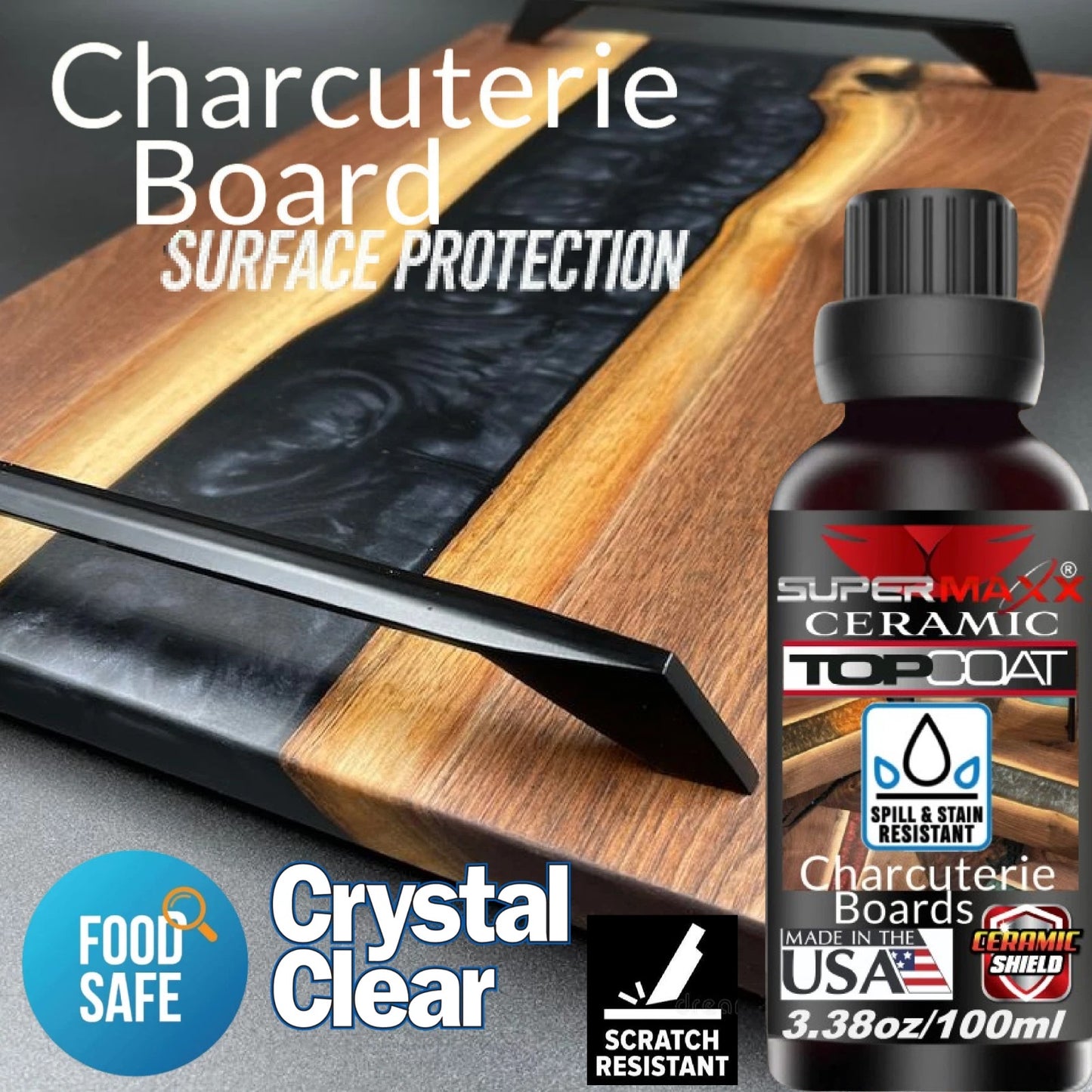 FOOD SAFE CHARCUTERIE BOARD PROTECTIVE CERAMIC CLEAR SEALER FOR WOOD EPOXY RESIN