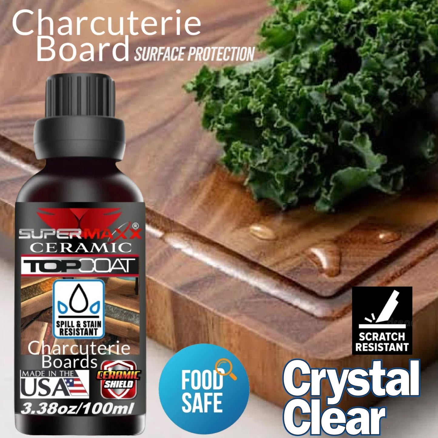 FOOD SAFE CHARCUTERIE BOARD PROTECTIVE CERAMIC CLEAR SEALER FOR WOOD EPOXY RESIN