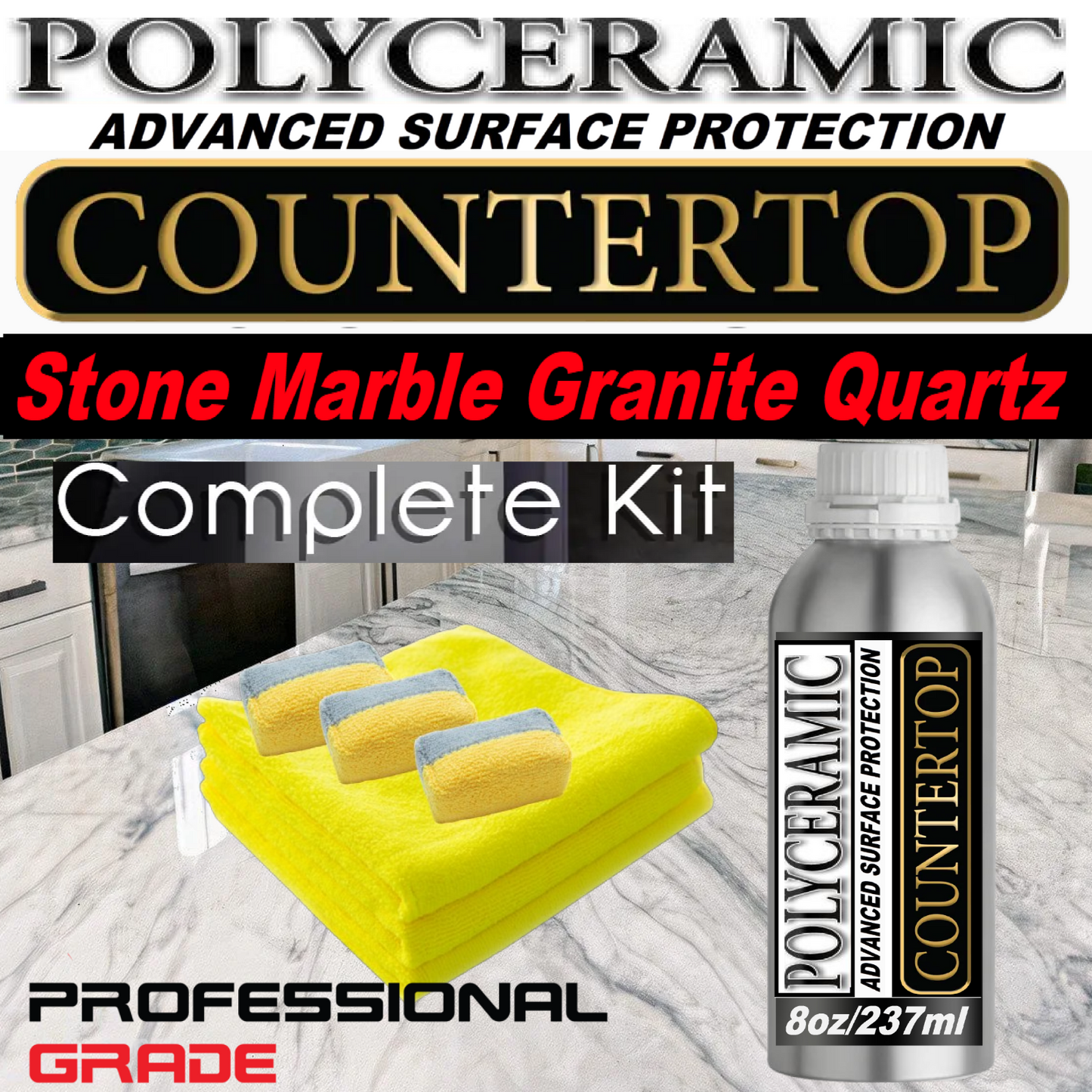 COUNTERTOP SEALER SIO2 CEAMIC COATING FOR GRANITE, STONE, MARBLE - 8 oz/237ml