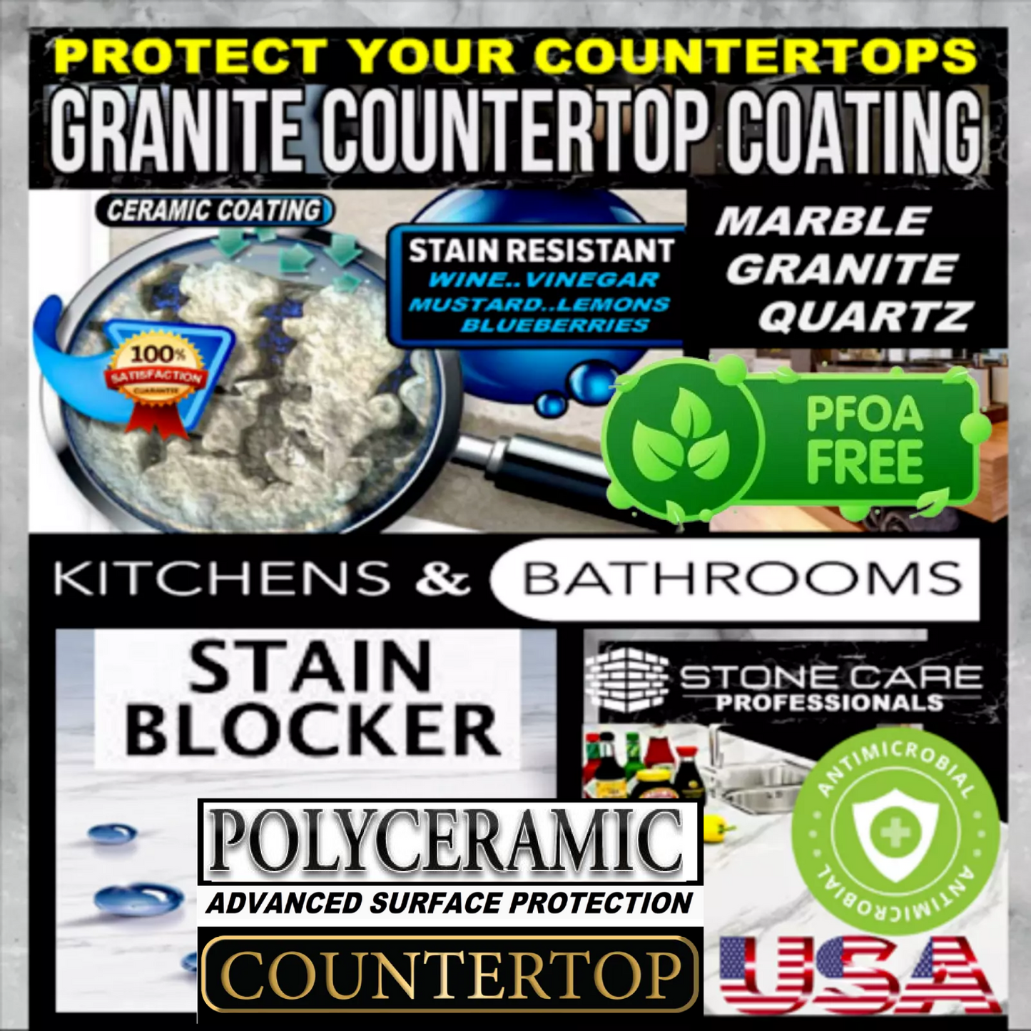 COUNTERTOP STONE MARBLE SEALER ADVANCED "STAIN & ETCH PROTECTION" - 16 OZ/473ML