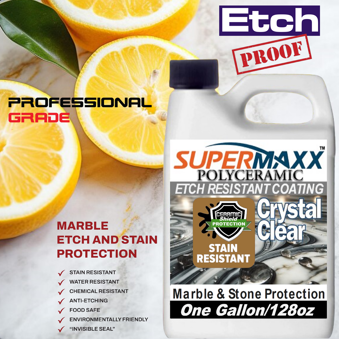 SUPERMAXX MARBLE COUNTERTOP CERAMIC COATING STAIN & ETCH PROTECTION - 4 GAL PACK