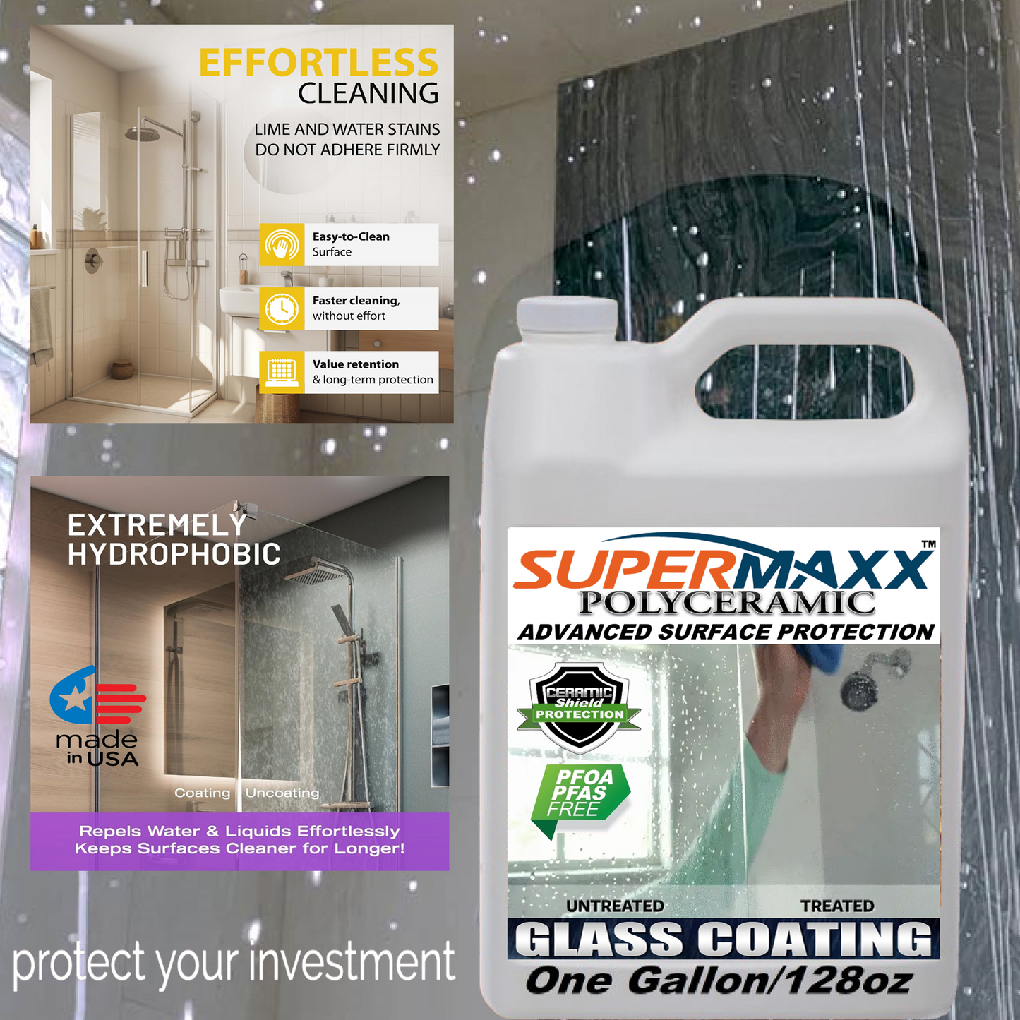 SHOWER GLASS DOOR COATING - 1 Gal/128ml
