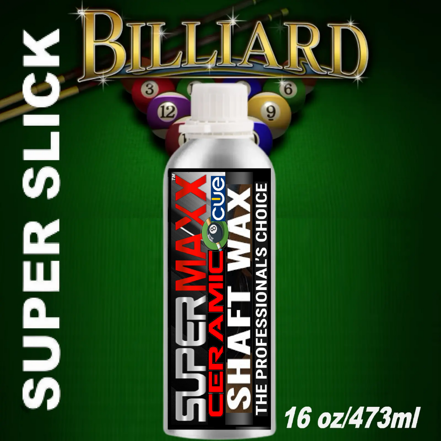 BILLIARDS POOL CUE CERAMIC SHAFT WAX FOR SMOOTHER BETTER STROKES - 16OZ/473ML
