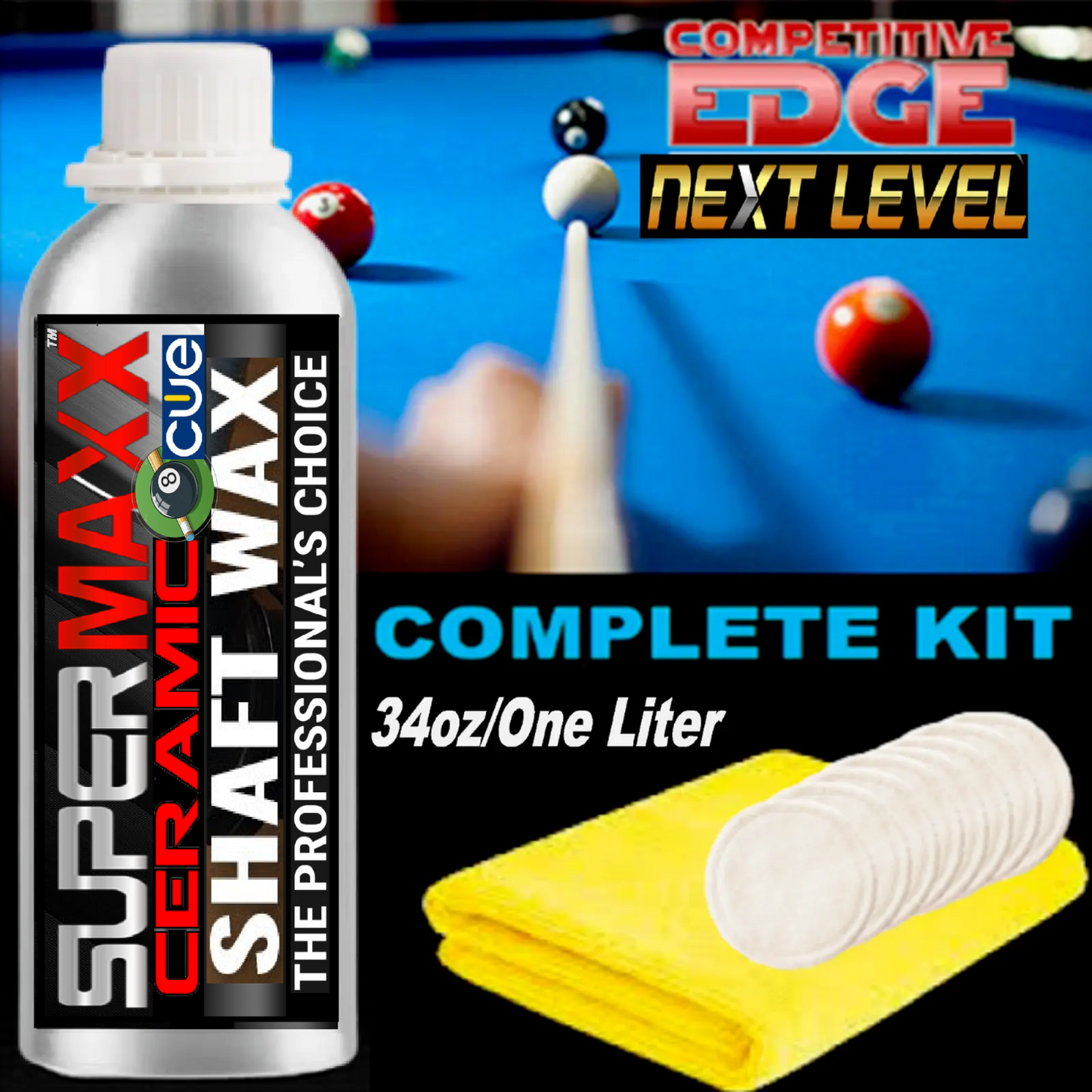 POOL CUE CERAMIC SHAFT WAX FOR SMOOTHER BETTER STROKES - 34oz/1000ml - ONE LITER