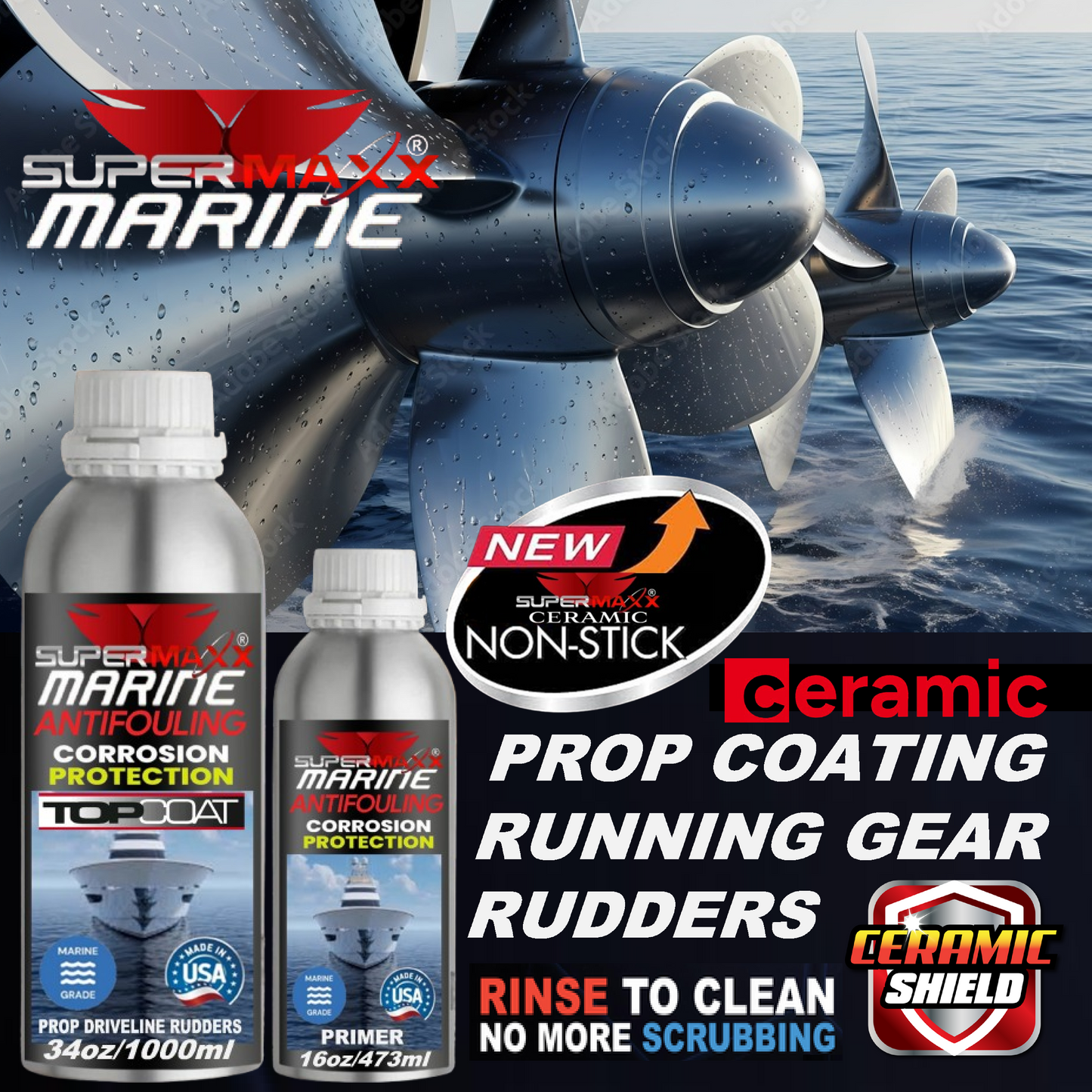 MARINE PROP COAT FOUL RELEASE RUNNING GEAR, RUDDERS, TOP COAT & PRIMER - KIT -34oz/16oz