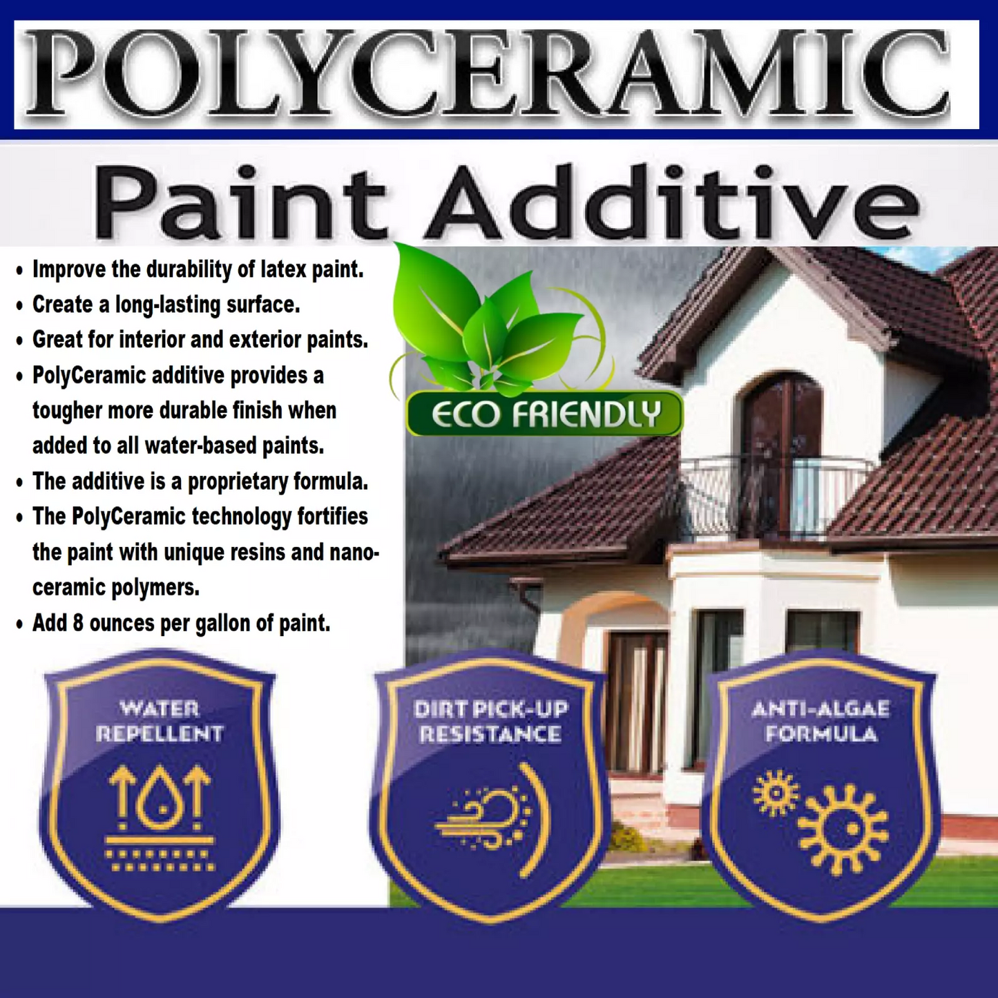 LATEX HOUSE PAINT POLYCERAMIC ADDITIVE FOR ALL WATER BASED PAINTS & COATINGS