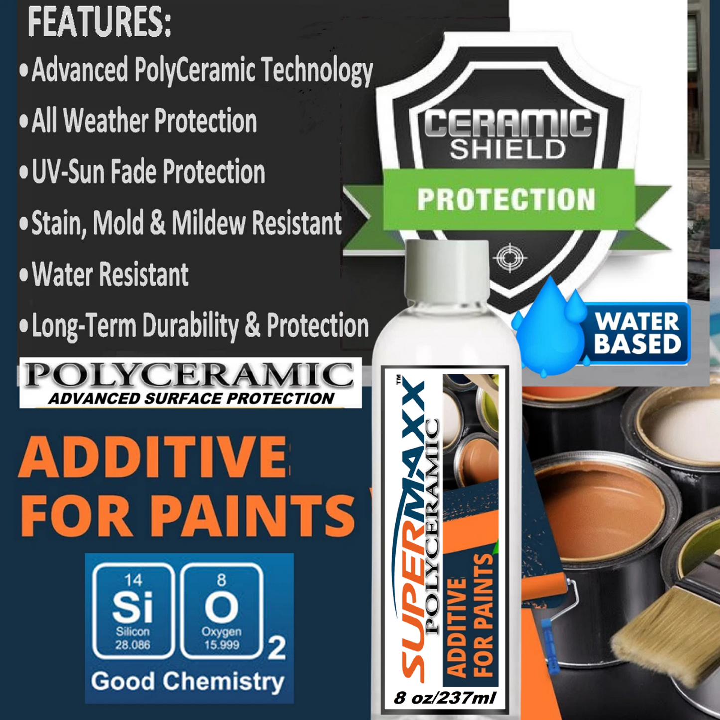 POLYCERAMIC ADDITIVE FOR ALL WATER BASED PAINTS & COATINGS - 8oz/237 ml