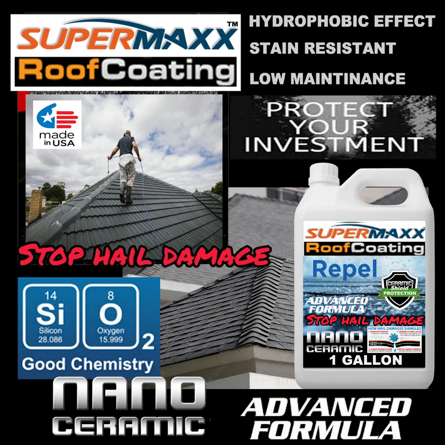 HAIL DAMAGE RESISTANT FORMULA NANO ROOF COATING FOR ASPHALT SHINGLES - 4 PACK