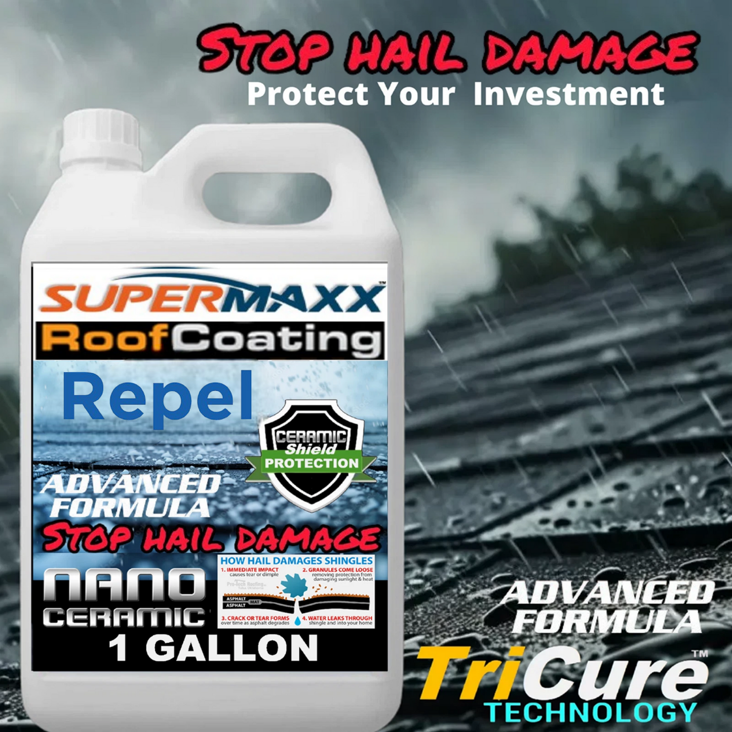 HAIL DAMAGE RESISTANT FORMULA NANO ROOF COATING FOR ASPHALT SHINGLES - 1 GALLON