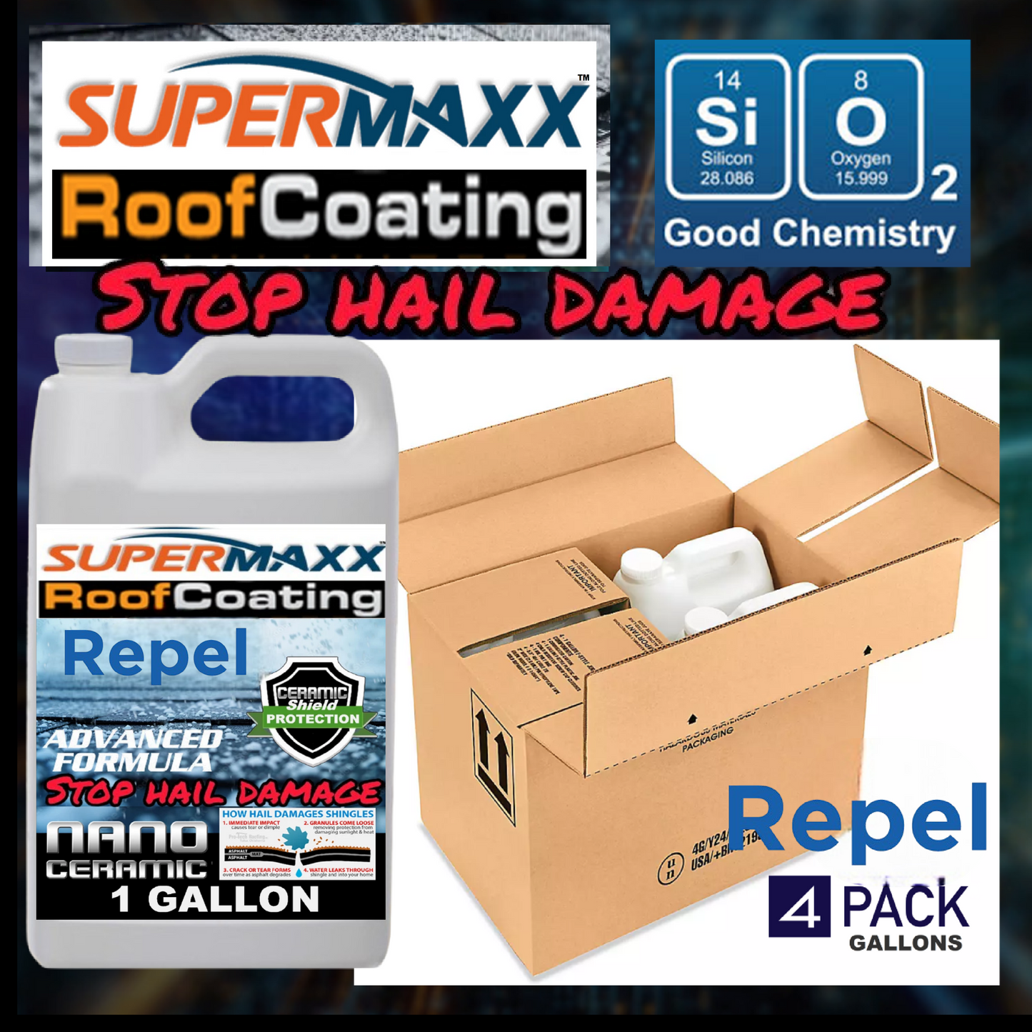 HAIL DAMAGE RESISTANT FORMULA NANO ROOF COATING FOR ASPHALT SHINGLES - 4 PACK