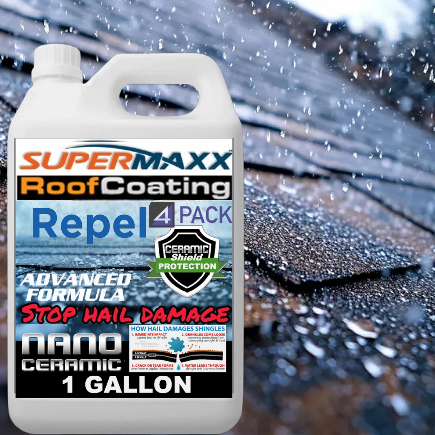 HAIL DAMAGE RESISTANT FORMULA NANO ROOF COATING FOR ASPHALT SHINGLES - 1 GALLON