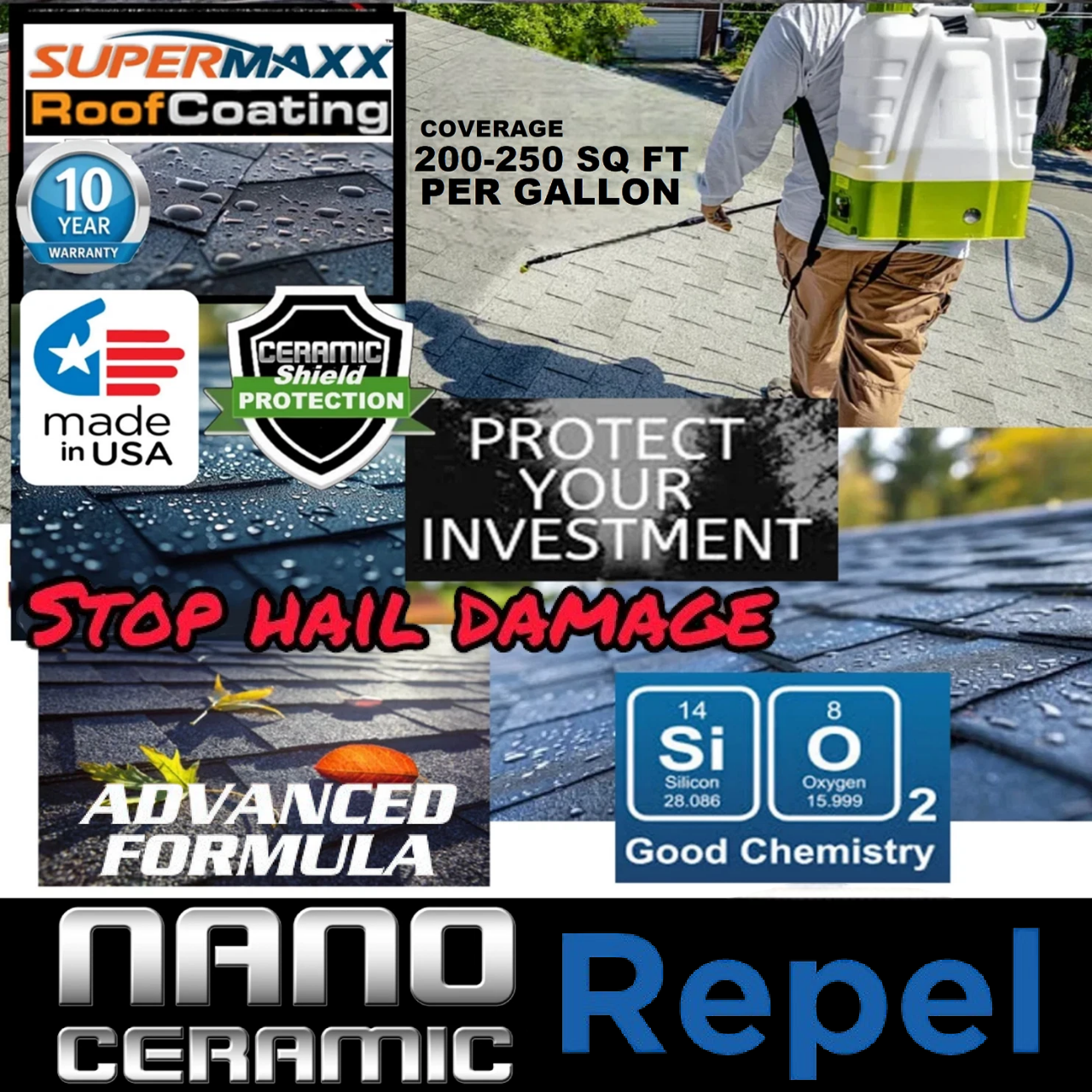 HAIL DAMAGE RESISTANT FORMULA NANO ROOF COATING FOR ASPHALT SHINGLES - 4 PACK