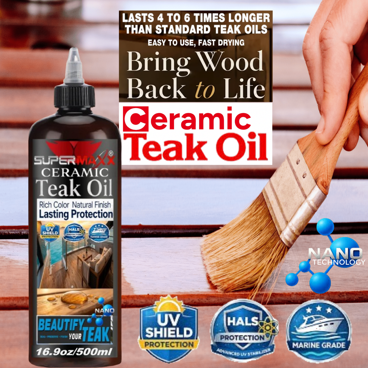 CERAMIC TEAK OIL MARINE GRADE DECKS TRIM UV SALT STAIN PROTECTION - 16.9oz/500ml