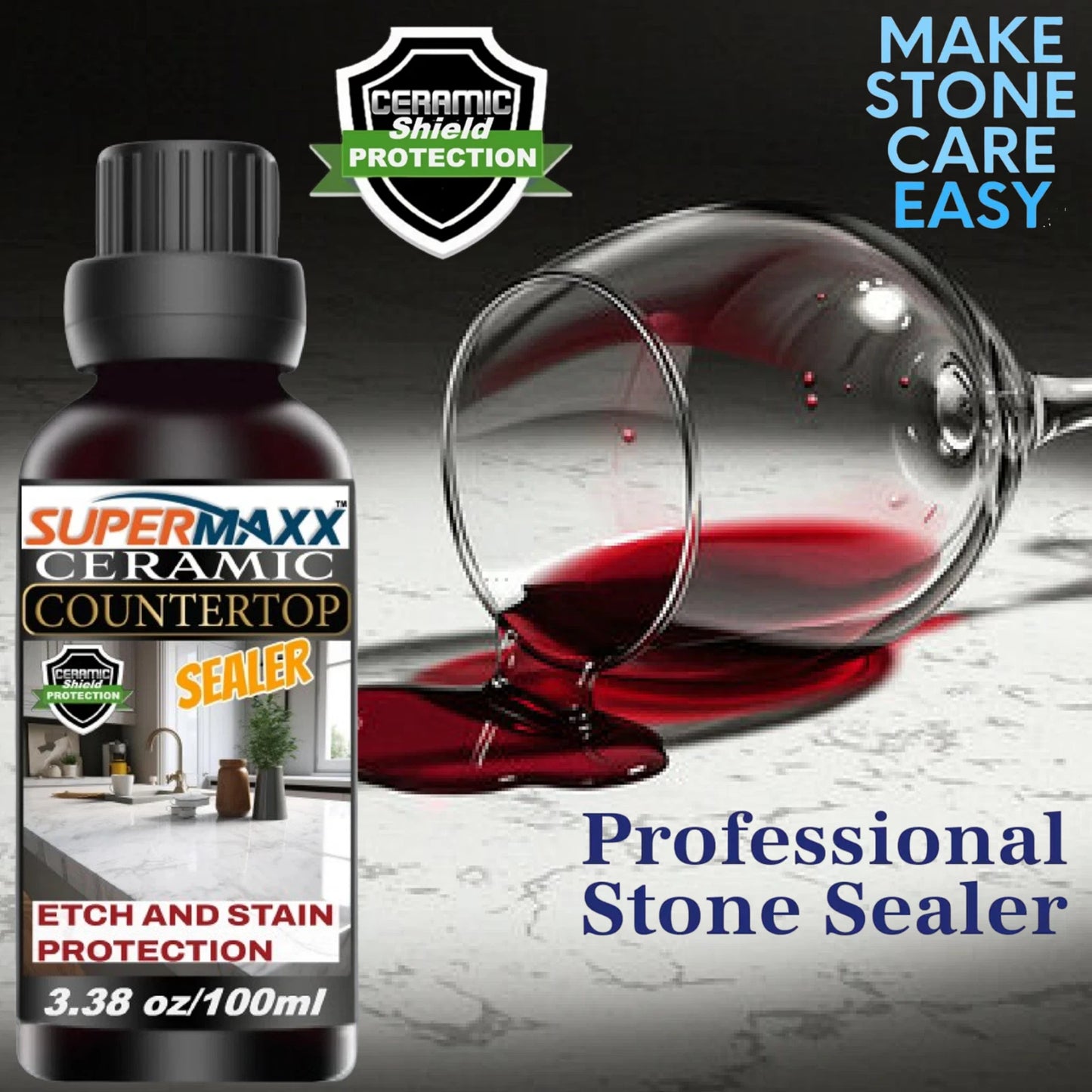 MARBLE QUARTZ COUNTERTOP CERAMIC SEALER ETCH & STAIN PROTECTION - 3.38oz/100ml