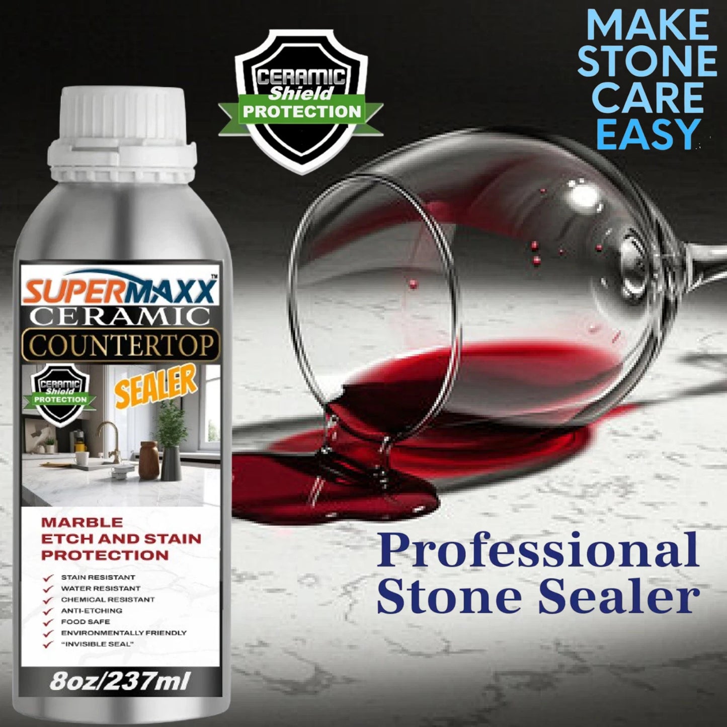 COUNTERTOP SEALER CEAMIC SEALER FOR MARBLE, QUARTZ GRANITE, STONE - 8 oz/237ml