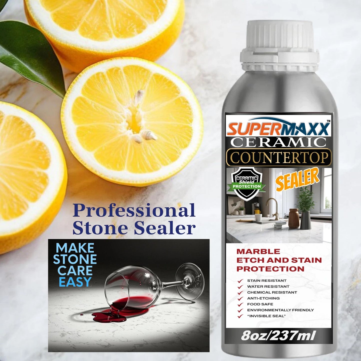 COUNTERTOP SEALER CEAMIC SEALER FOR MARBLE, QUARTZ GRANITE, STONE - 8 oz/237ml