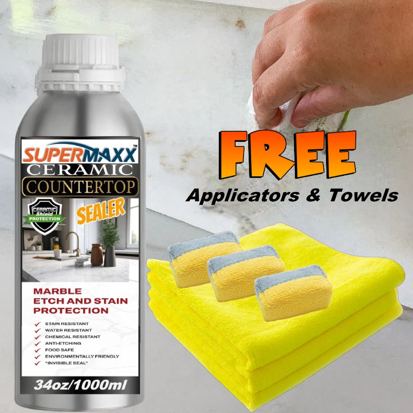 MARBLE COUNTERTOP CERAMIC CLEAR SEALER ADVANCED STAIN & ETCH PROTECTION - 34 OZ/1000ML