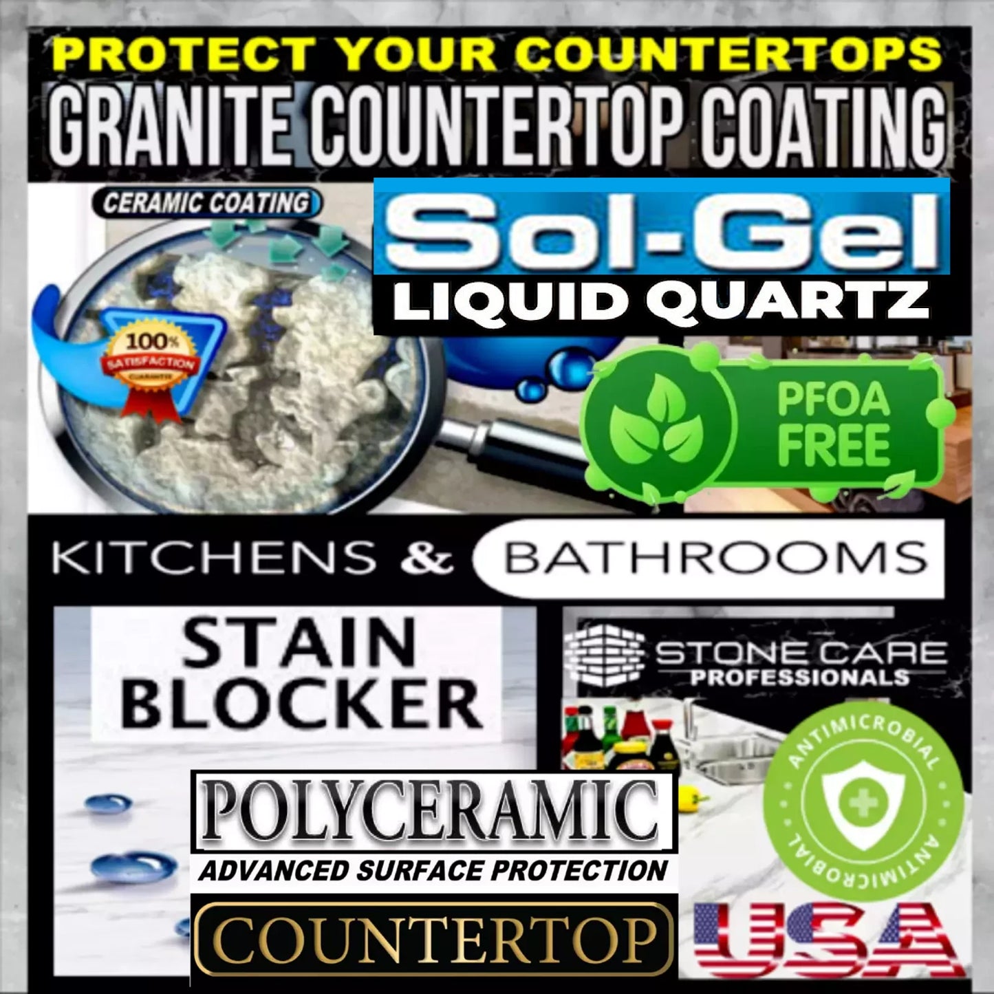 COUNTERTOP SEALER SIO2 CEAMIC COATING FOR GRANITE, STONE, MARBLE - 8 oz/237ml